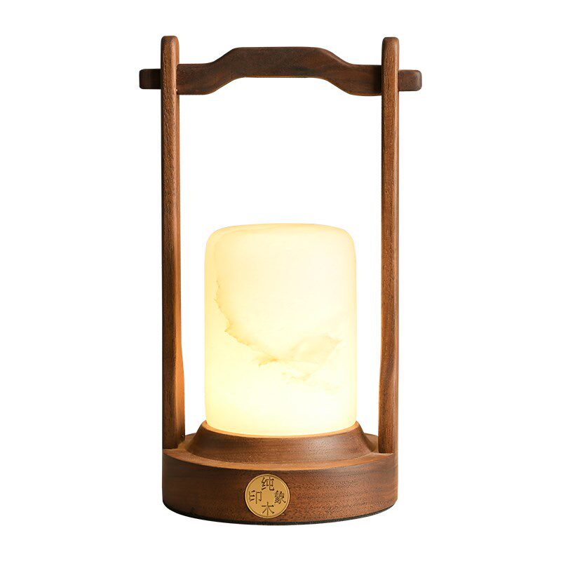 精选复古台灯充电免插电手提小夜灯实木云石罩触摸开关喂奶睡眠床