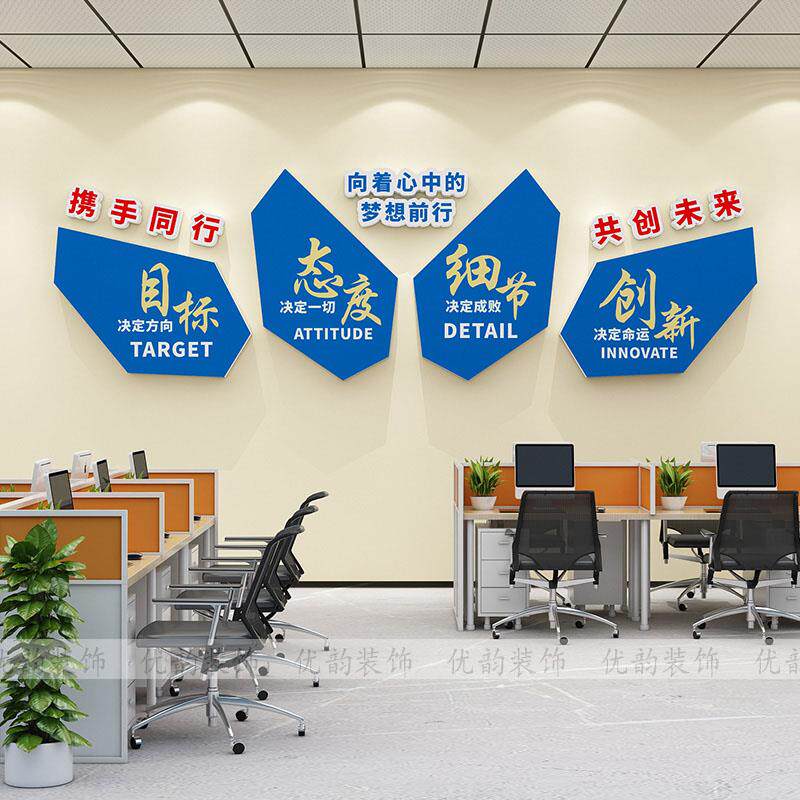 公司企业文化墙办公室装饰画 画会议室进门Logo墙励志标语墙贴挂