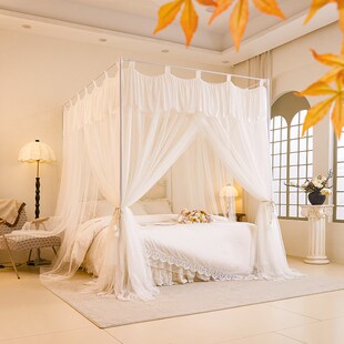 四立柱双层蚊帐三开门落地宫廷架子床用公主风家用双人1.8m加密柔