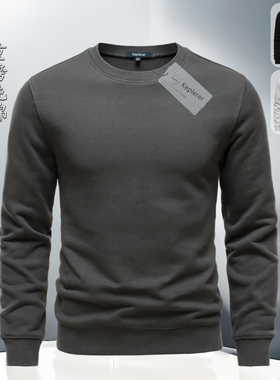 纯棉重磅卫衣男秋冬加绒加厚圆领套头衫外套高档长袖t恤打底衫