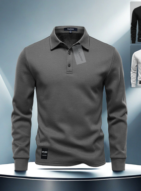 2025春男士长袖翻领Polo衫重磅棉质柔软舒适修身商务休闲高端美式