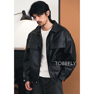 宽松百搭质感夹克WJK719 Tobefly复古防风翻领机车皮衣外套新款