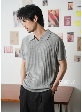 Tobefly莱赛尔亚麻针织混纺海鸥领插肩袖男士休闲polo衫XJ26243