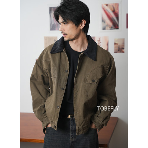 Tobefly美式复古底特律翻领夹克春秋新款宽松休闲百搭上衣外套