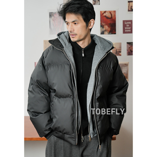 Tobefly美式复古假两件连帽棉服冬季加厚保暖防风面包服外套M667