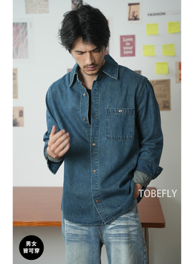 tobefly男装女装复古水洗牛仔宽松外套/水洗产品长袖衬衣B151