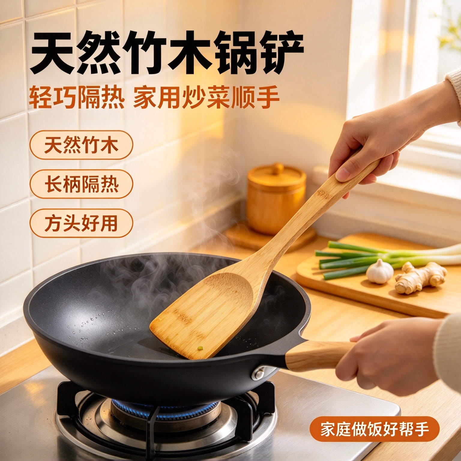 家用竹锅铲不粘锅无漆长柄厨房用