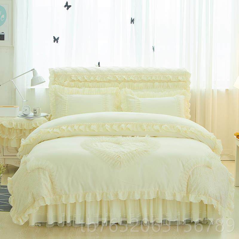 正品公主风床花裙四件套韩式边纯加色加棉厚罩蕾丝床单被床套婚庆