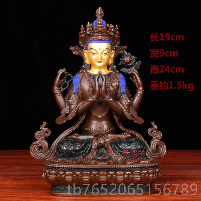 正品古意真 黄铜四观音菩萨佛像摆件藏传佛铜臂四壁观音家居艺工