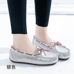 2019新款 鞋 单鞋 春季 休闲底孕妇 正品 真皮懒一脚人蹬妈妈女鞋 豆豆鞋