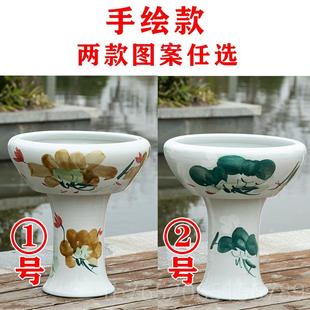 正品陶缸瓷鱼乌缸瓷底座金鱼盆高脚龟缸睡莲碗莲养鱼养花吸上水石