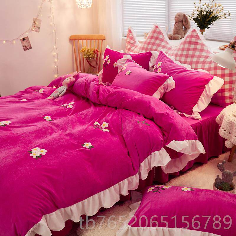 正品牛奶晶绒珊瑚法兰绒冬天裙韩版加厚水床绒罩被套床床上四件套