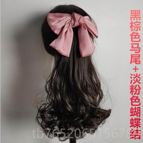 正品新款马尾假发女蝴蝶结网长卷发插梳自然卷红水纹抓式波马尾绑