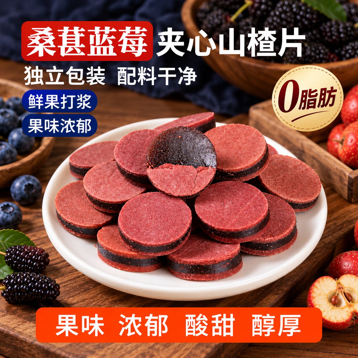 蓝莓桑葚夹心山楂片休闲山楂健康小零食酸甜山楂片独立包装食品