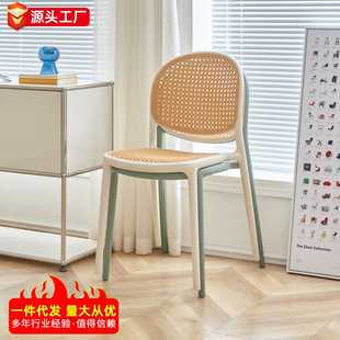 北欧简约现代透气仿藤编织塑料椅餐椅家用靠背户外办公休闲洽谈书