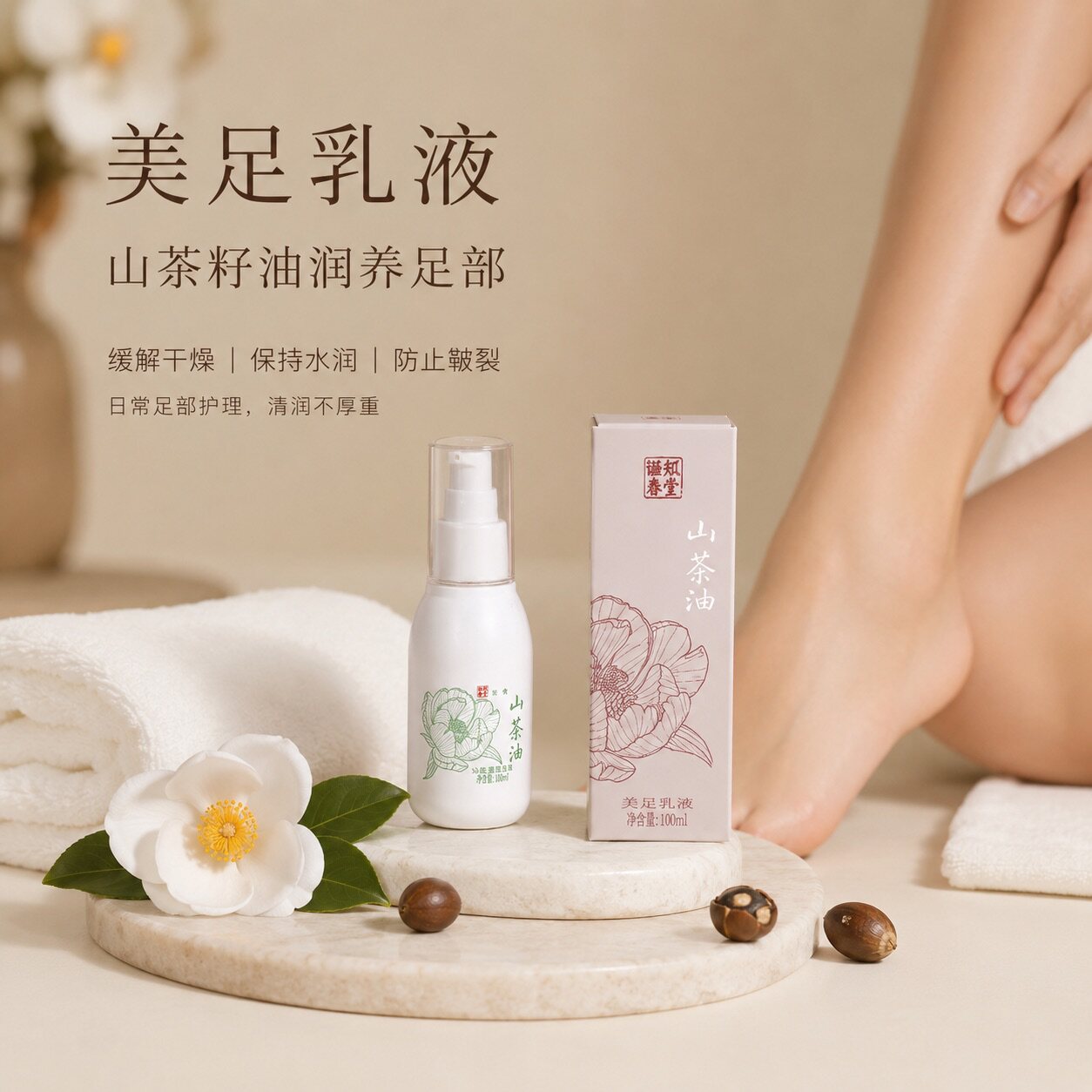 晒秋香堂山茶油美足乳液脚后跟防干裂霜裂皲起皴裂修足跟膏复滋润
