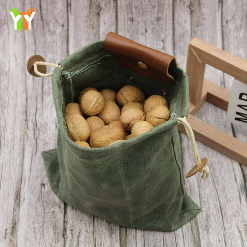 现货户外野营帆布觅食袋折叠腰挂式园林果子采摘包foraging pouch