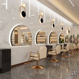 网红理发店镜子美容美发高清镜台剪发半圆镜发廊带灯简约LED染烫