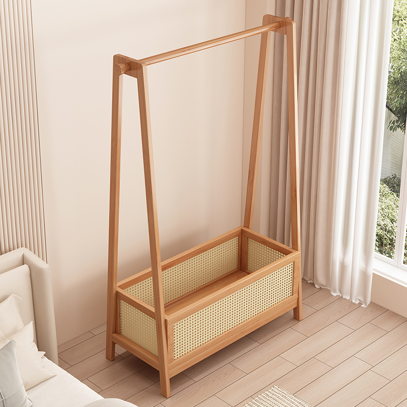 衣帽架落地挂衣架卧室家用简易晾衣架室内衣服架子带脏衣篓置物架