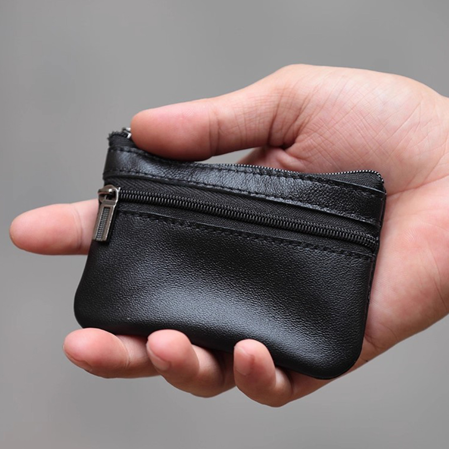 复古羊皮质感迷你小钱包男款简约便携拉链零钱包日韩软皮硬币包