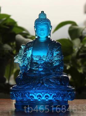 高档禅佛药艺手工古法琉璃药佛佛像师琉璃光王如来桌悦面摆件师礼