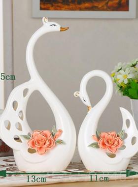高档现代天鹅陶瓷花瓶酒柜客厅物电视柜摆家件居创婚意装饰品结礼