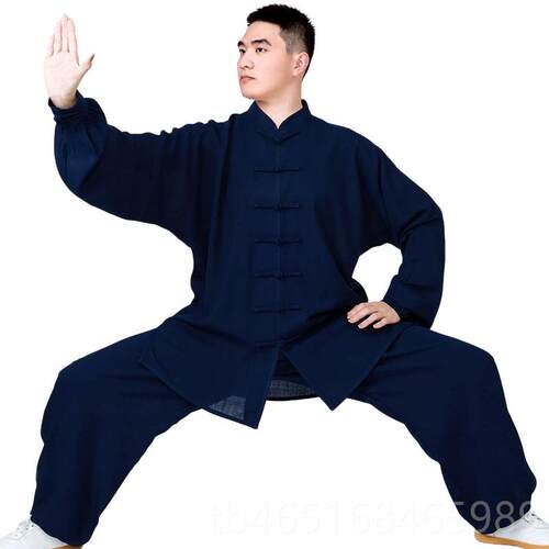 高档款太女高档棉麻中国标志太极拳练功新男中服国极风白色亚麻健