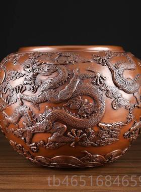 高档紫盆铜聚宝摆件水龙缸新中海式家居公办室公司开业乔迁送礼品