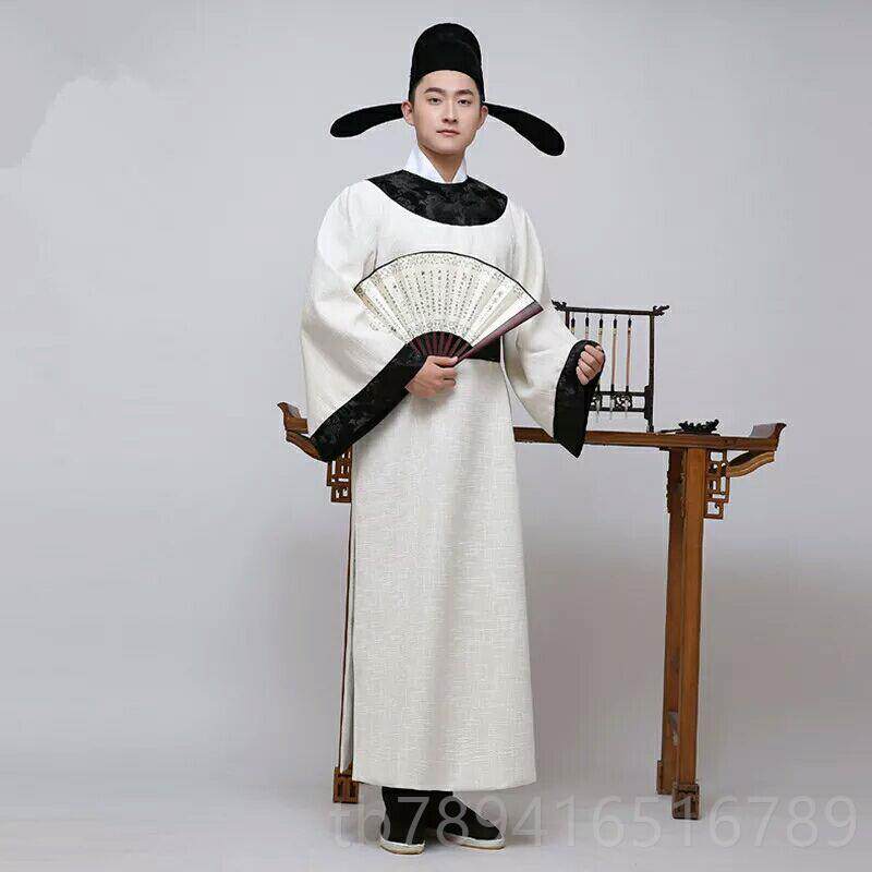 高档唐人朝古台装汉服男李白演出端服午节书生秀才舞表演服明宋文