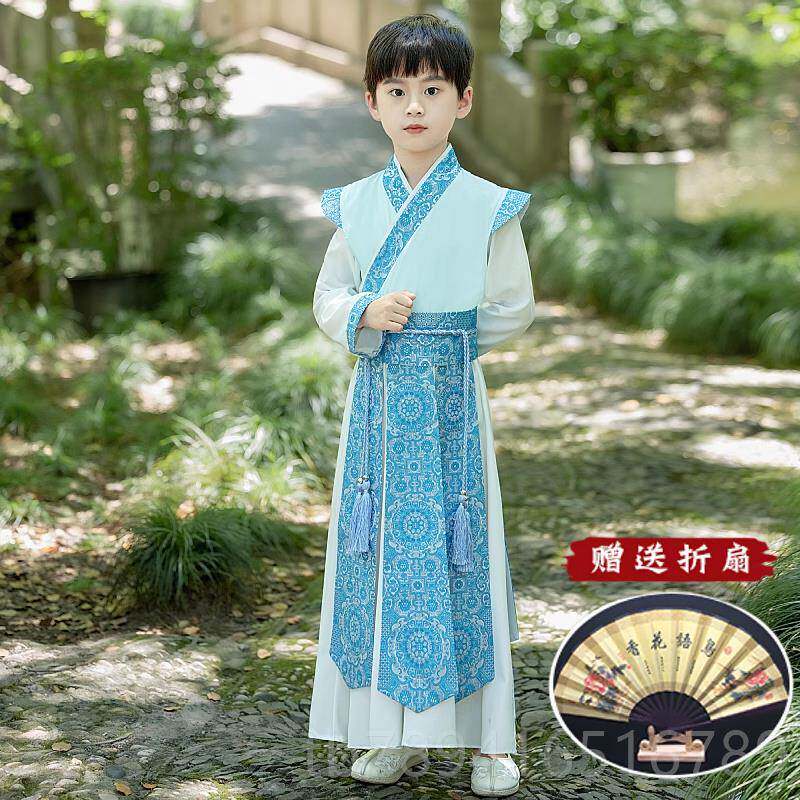 高档中国风秋冬汉服童装高端儿童少古爷帅气演出唐男装古风演出服图片