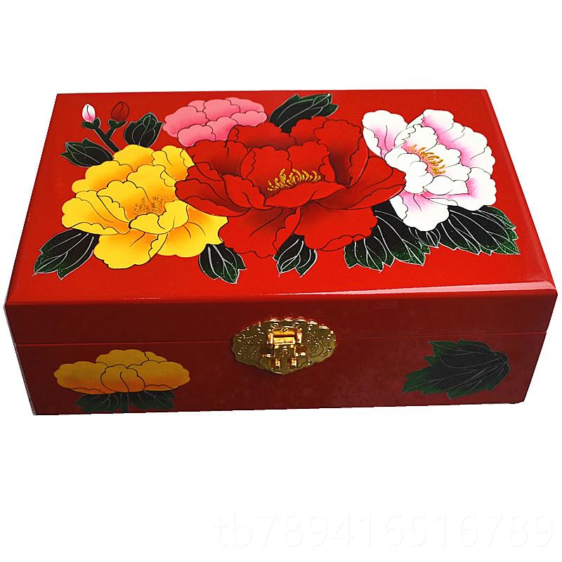 高档木陪嫁漆首饰盒盒订婚结婚三金嫁妆质彩礼首饰新娘中器式中国