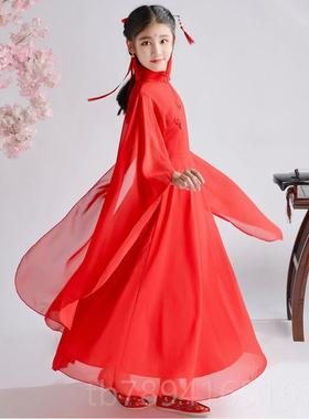 高档古风女童汉服装超古中国仙女服风飘逸古筝儿仙童演出服舞蹈服