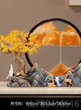 高档中式发财树假新创山件意流沙画摆客厅书房办公室装饰品开业礼