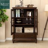 高档美式 乡村电视边旁柜柜黑胡桃色客厅组酒合餐 实木矮柜边柜美式