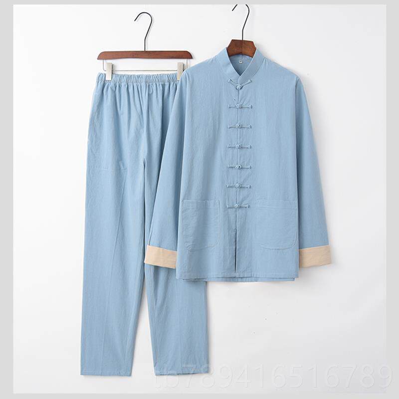 高档新款太极极服男春秋棉麻套装道士高端服装太练拳服功唐装中老