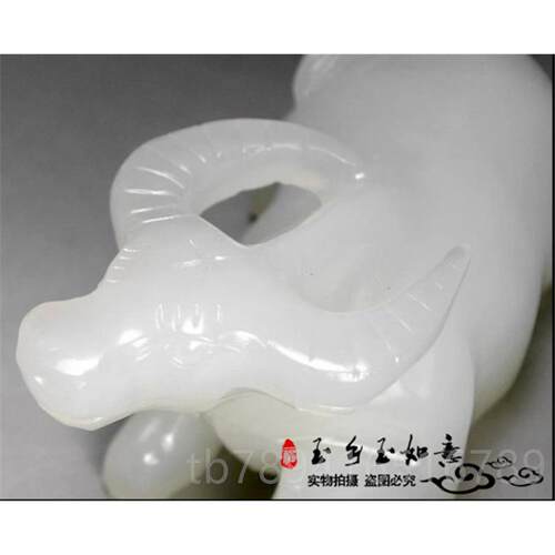 高档然玉石十二生肖白玉件牛装饰车载小摆玩偶把件玉天牛白猫咪玉