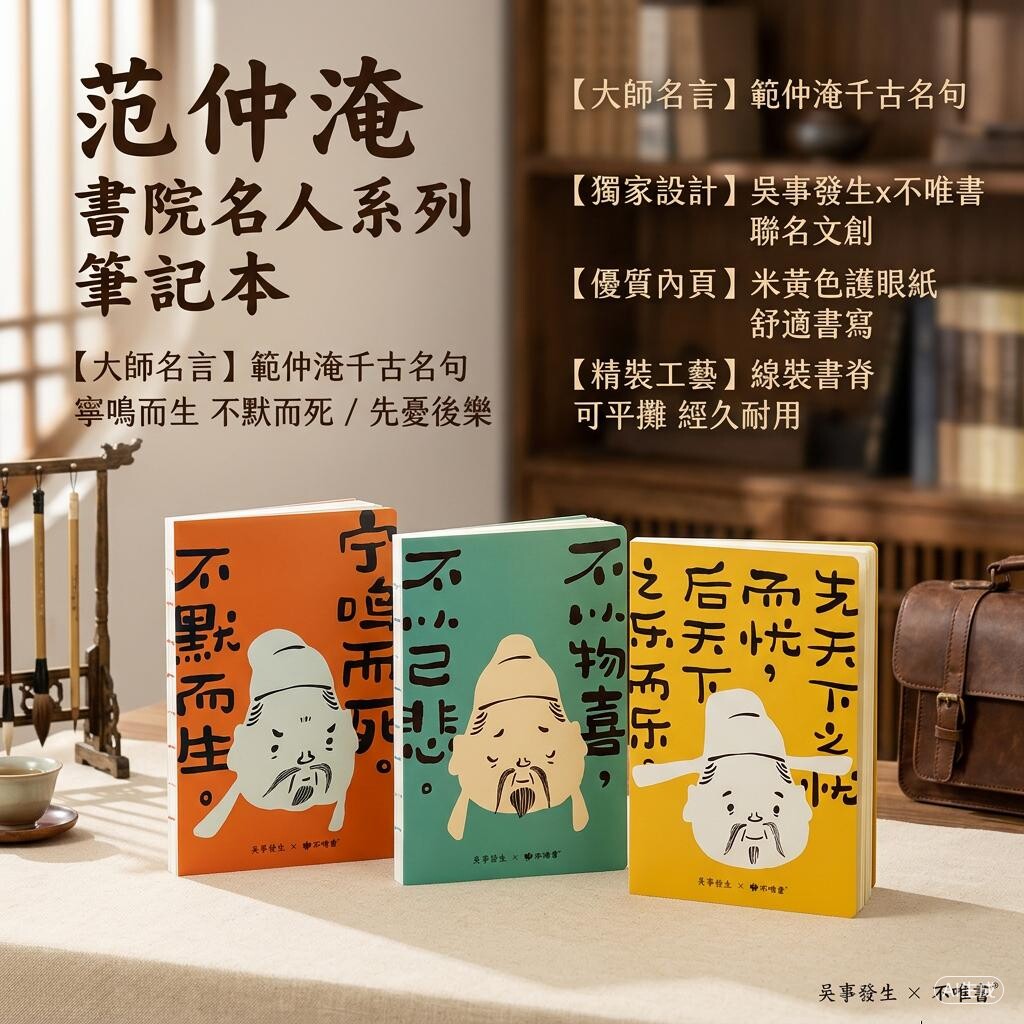 不唯书 范仲淹-书院名人系列笔记本本子 口袋本记事本盖章不以物喜不以己悲名言名句文创papermodern系列180平摊不洇墨