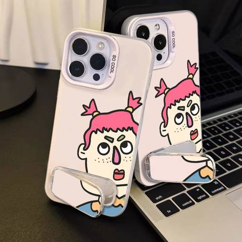 iPhone13彩银硬小众14ProMax高级感手机壳Nova12Ultra搞怪丑男孩适用OPPOFINDX8S带镜子支架16趣味苹果15PLUS