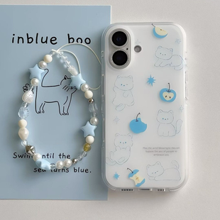 VIVOs20线条苹果猫咪红米note14适用iPhone15大孔OPPOreno13pro硬16plus手机壳带挂绳12promax可爱荣耀MAGIC7