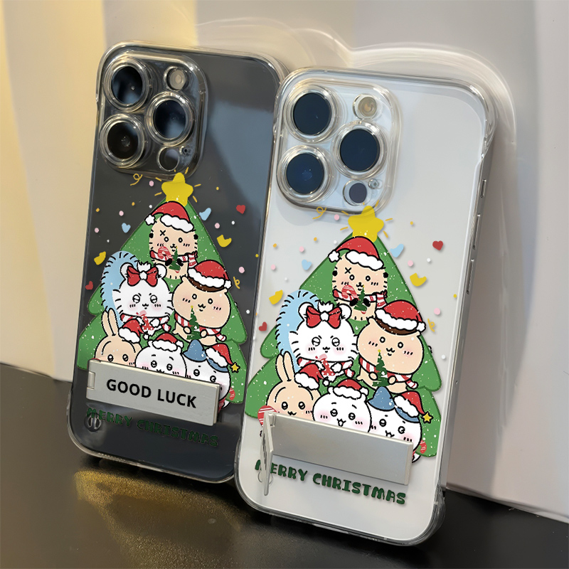 真我neo7无边框13ProMax手机壳带支架12超薄iPhone15plus可爱16透明高级感苹果14适用硬荣耀x70i圣诞吉伊卡哇