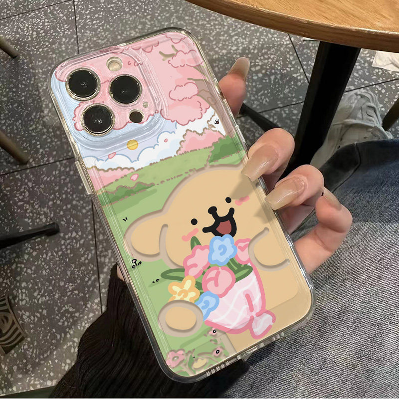 情侣春日线条小狗手机壳iPhone12可爱苹果14荣耀POWER透明软16PLUS华为Nova13卡通适用15ProMax红米TURBO4PRO