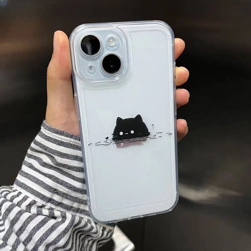 小米15Ultra适用红米note14透明软苹果12promax手机壳OPPOreno13简约a3华为mate70黑猫iPhone16可爱iQOOneo10