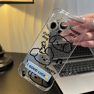 苹果14音乐小狗透明12ProMax适用ins风小米15超薄OPPO无边框iPhone13硬高级感16pm手机壳带支架华为Mate60pro