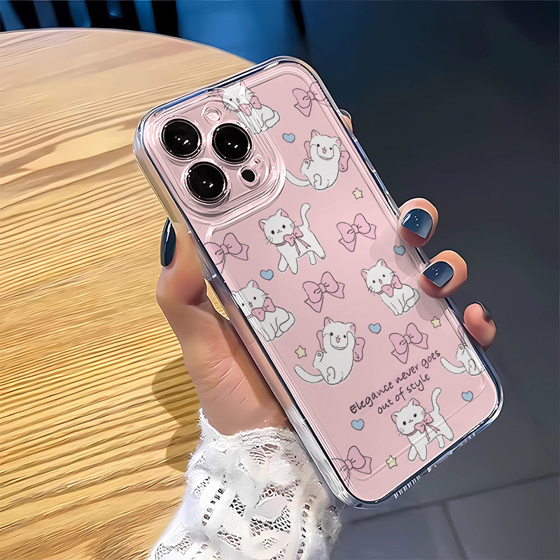 适用iPhone16手机壳ins风iqooneo10粉色猫咪蝴蝶结OPPOreno13卡通14Promax苹果15plus荣耀12华为Pura70透明软