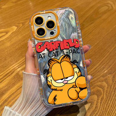 红米k90ProMax可爱加菲猫iPhone17创意16手机壳软OPPOReno15动漫12适用14泡芙羽纱苹果13ins风VIVOx300高级感