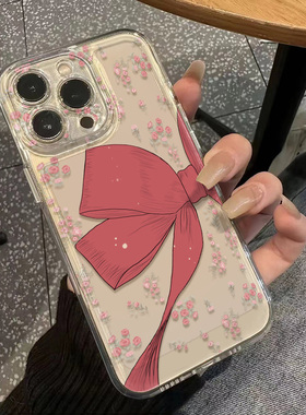 手机壳15promax透明软iPhone16简约华为Pura70适用13荣耀x50gt小众12红米OPPOfindx7ultra红色大蝴蝶结苹果14
