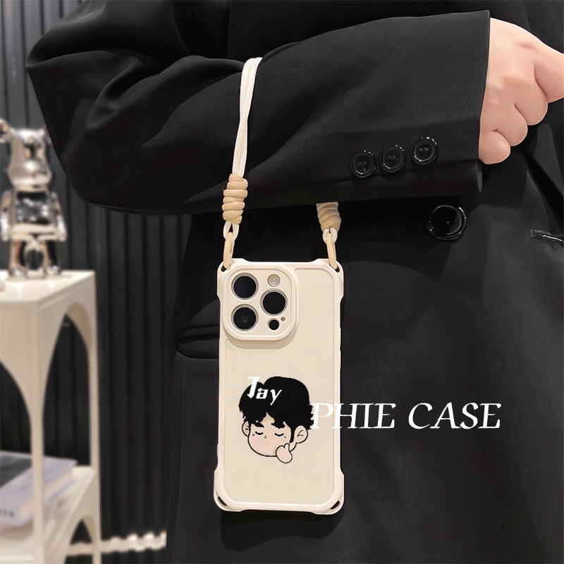 适用一加ACE6周杰伦头像17ProMax四角开孔13透明苹果16荣耀Magic8斜挎手腕挂绳iPhone14防摔15plus手机壳软12