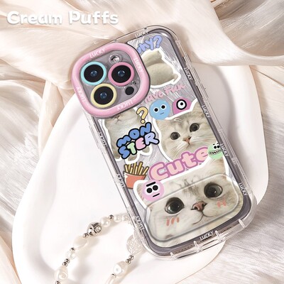 OPPOReno15手机壳软苹果14Plus镜子支架13薯条猫咪17ProMax适用iPhone16少女心真我gt7pro带挂绳VIVOx300可爱