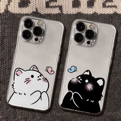 iPhone14可爱苹果12创意15透明创意卡通软小米17pm适用16PLUS手机壳13ProMax蝴蝶情侣黑白猫咪OPPOFINDX9SPRO