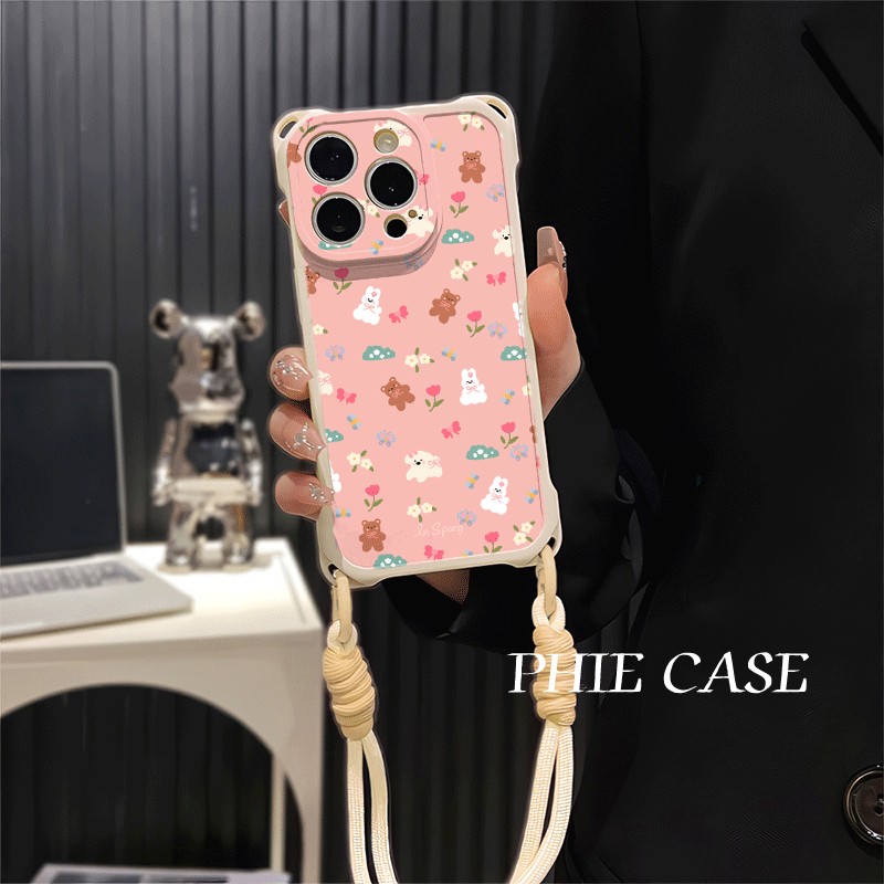 iPhone14花朵小熊兔子15适用华为NOVA13斜挎挂绳苹果16plus少女心手机壳软17ProMax防摔VIVOY500PRO可爱x200s